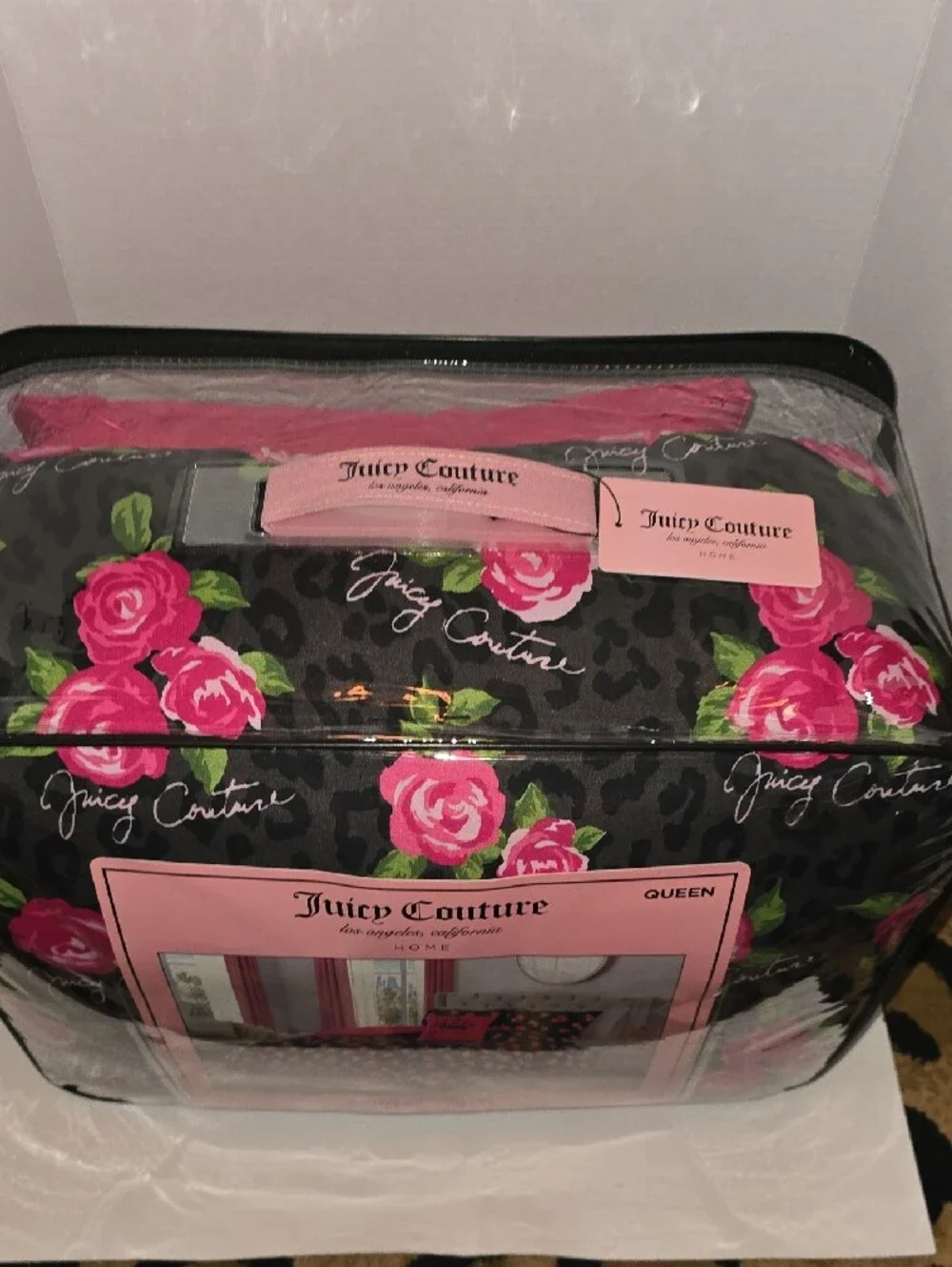 Juicy Couture Black Comforter Set with Pink Rose Print
